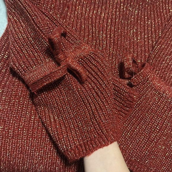 Anthropology Moth red lurex bow sleeve sweater - Picture 4 of 6
